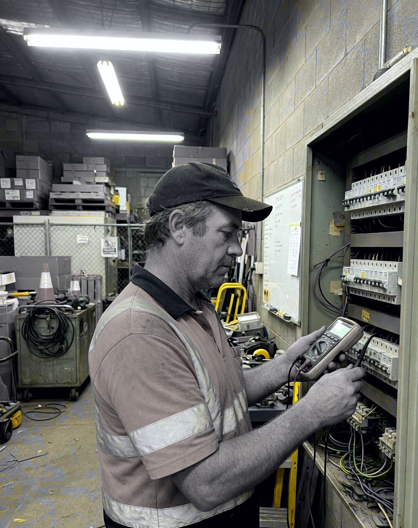 Electrician testing a switchboard